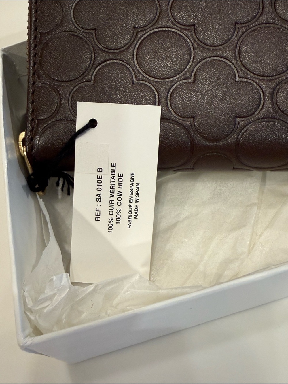 Comme des Garcons Embossed Clover Zip Wallet in Dark Brown - Picture 3 of 4